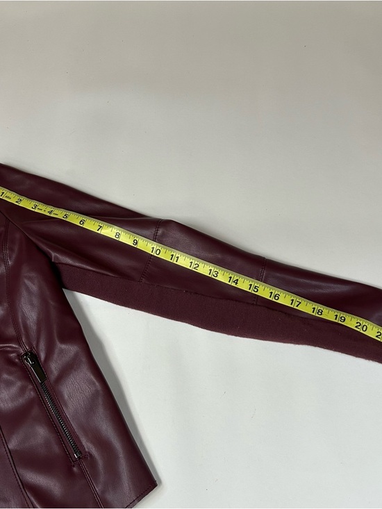 Bagatelle Women’s Size XS Faux Leather Moto Jacket Burgundy Open Front Suede - Picture 12 of 13